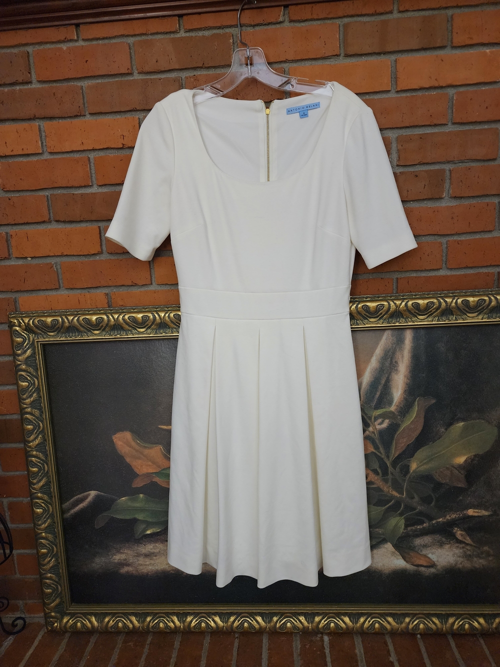 ANTONIO MELANI White Scoop-Neck Midi Fit & Flare Dress Size 4